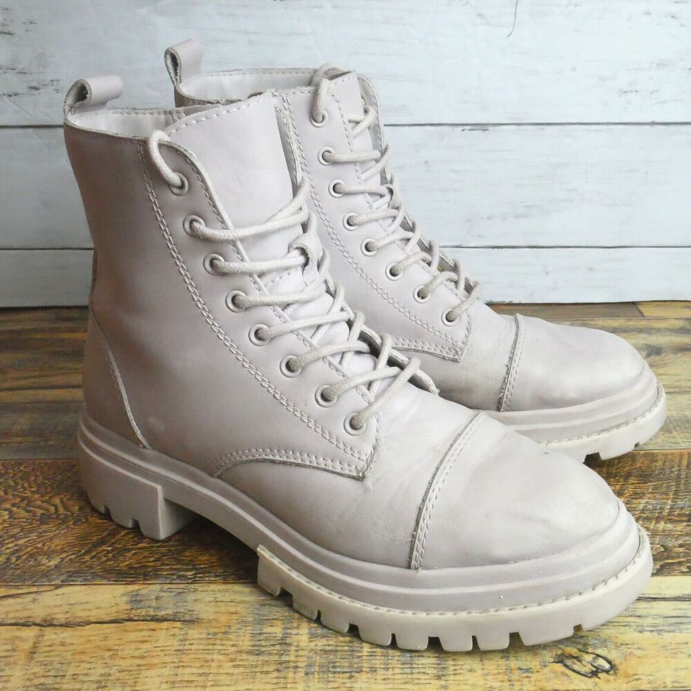 ALDO Women’s Size 8 Bigmark Ivory/pink Leather Cap Toe Lace Up/Zip Combat Boots